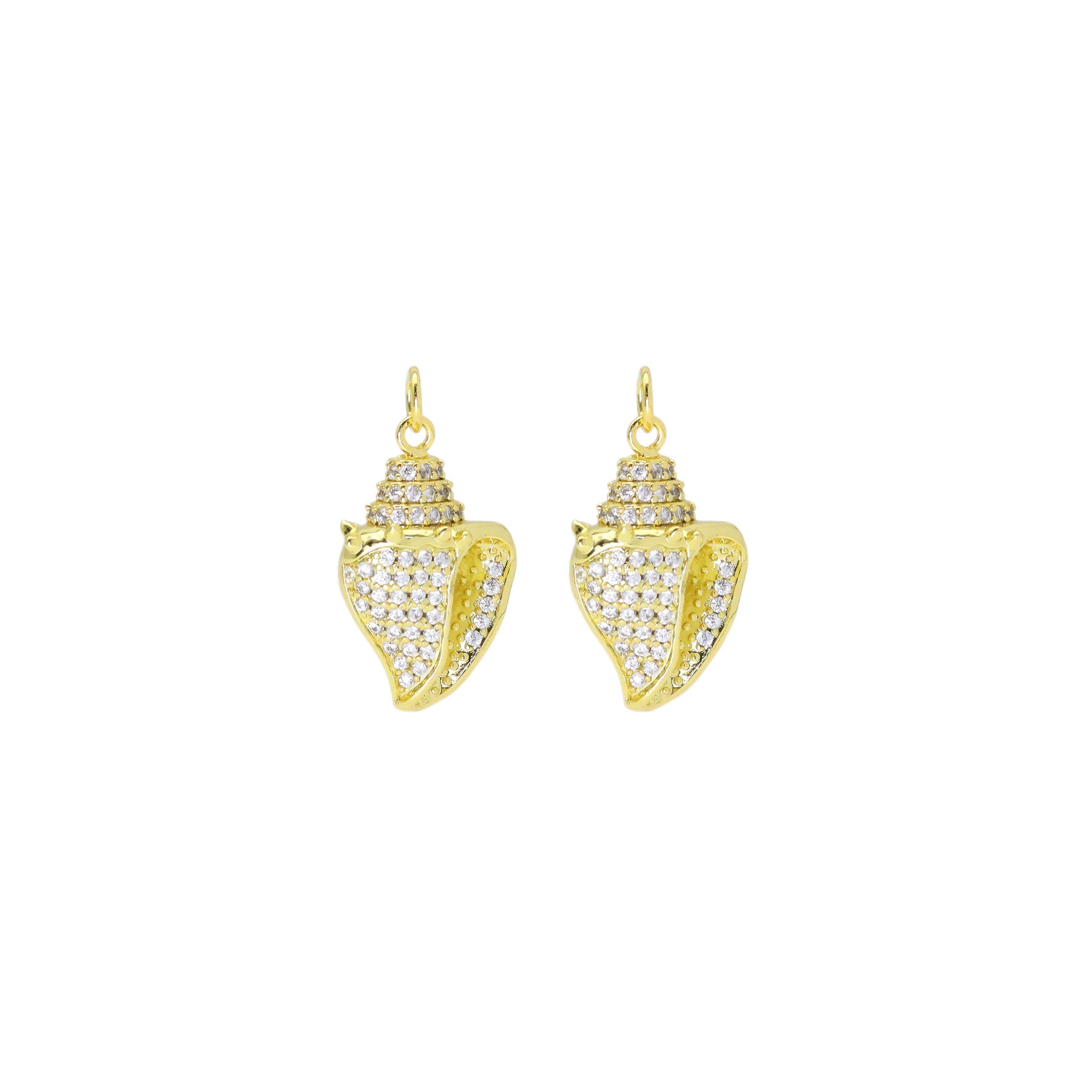 Gold CZ Sea Snail Seashell Shape Charm, Sku#Y906