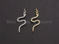 Clear CZ Micro Pave Snake Shape Pendant/Charm, Snake Cubic Zirconia Pendant, Silver/Gold Tone,12x30mm,Sku#Z501