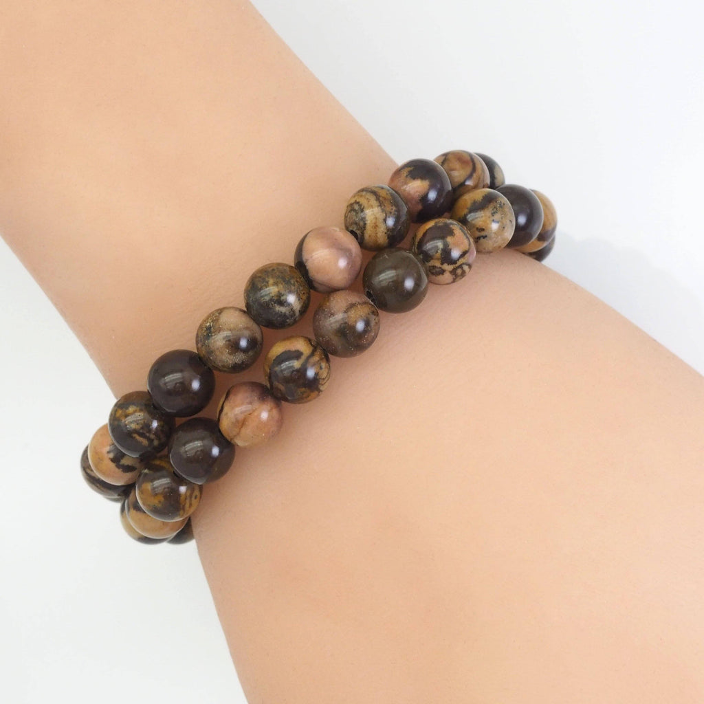 Brown Picture Jasper Round Stretchy Bracelet, Sku#EF447