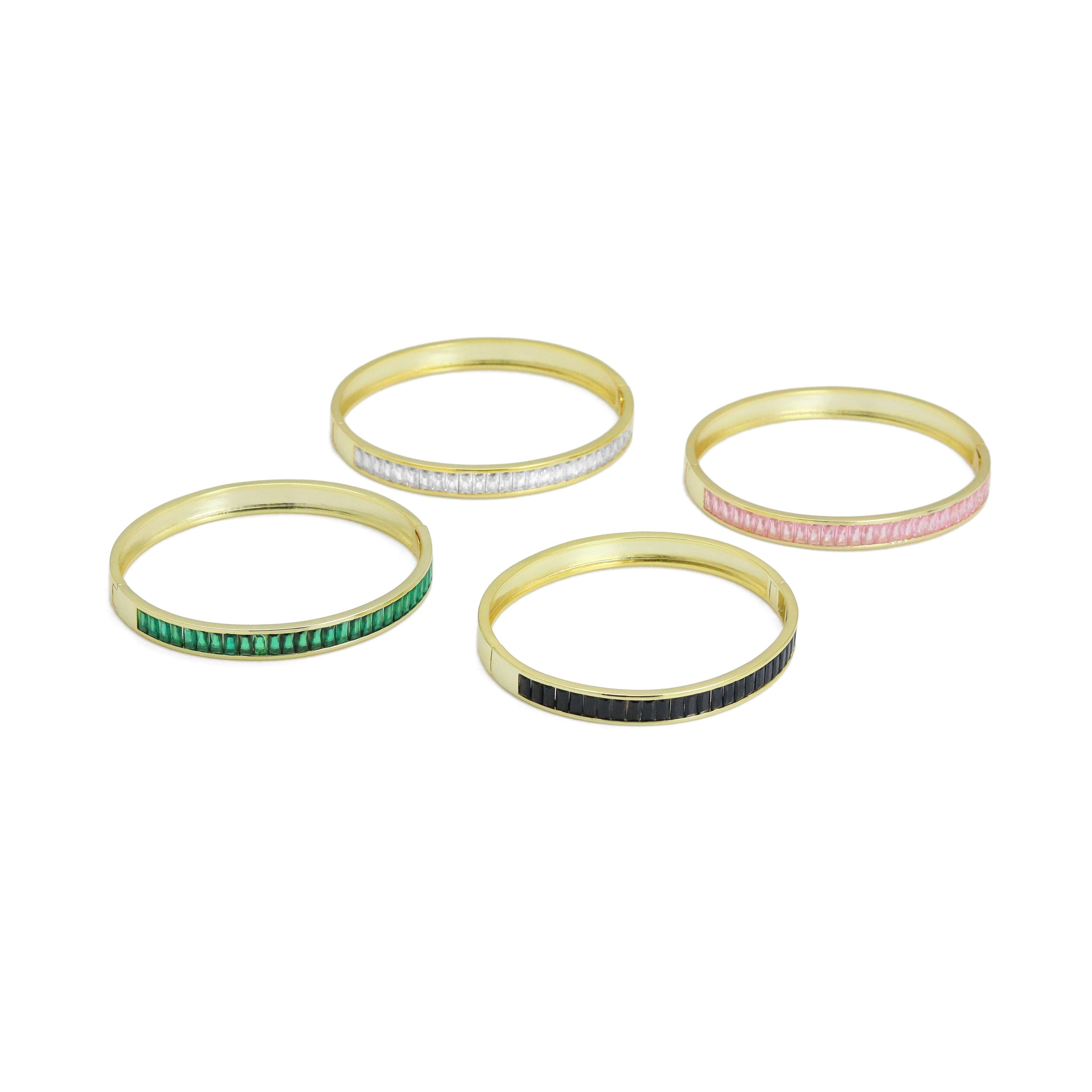 Colorful Baguette CZ Pave Round Gold  Bracelet, Sku#ML81