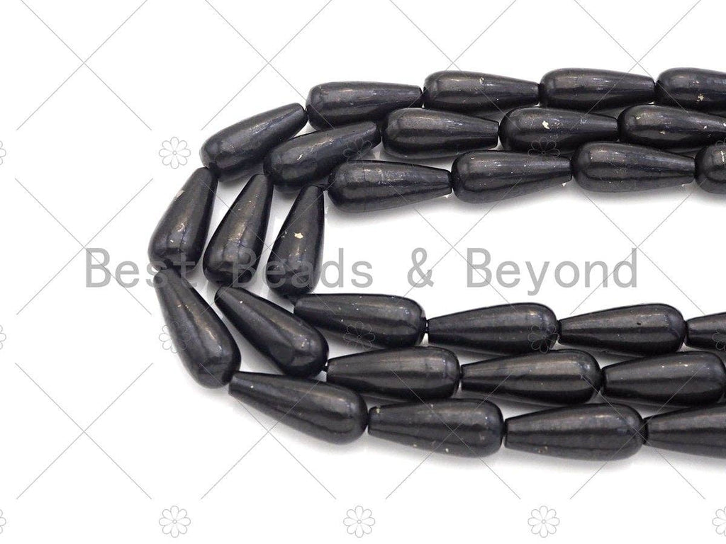 Top Quality Teardrop Shape Shungite, Smooth Shungite, Genuine Shungite Beads 8x20mm, 15.5" Full Strand, Sku#U982