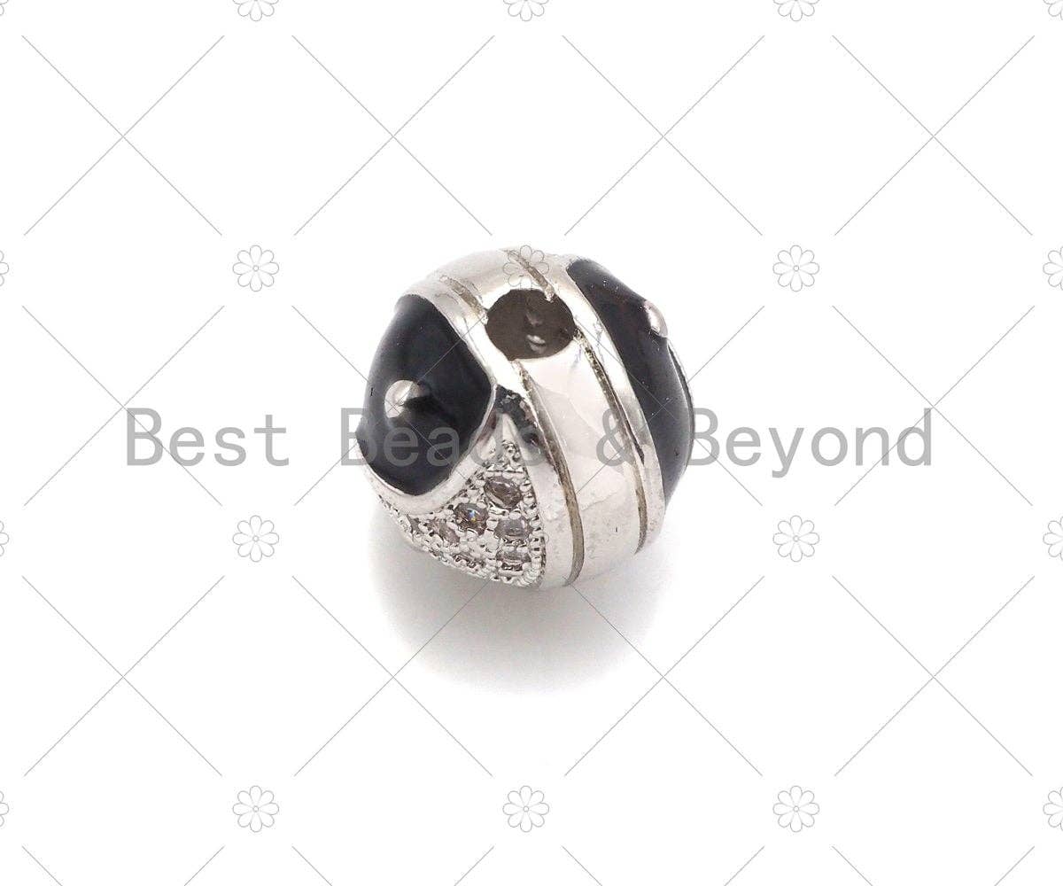 CZ Micro Pave Round TaiJi Spacer Beads, Cubic Zirconia YinYang Beads, Bracelet Religious Charms, 11mm, SKU#Y423