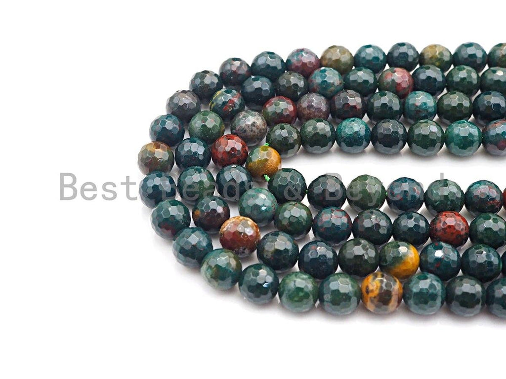 High Quality Natural Bloodstone Faceted Round Beads, 6mm/8mm/10mm/12mm Round Faceted Green Gemstone Beads, 15.5" Full Strand, sku#UA37