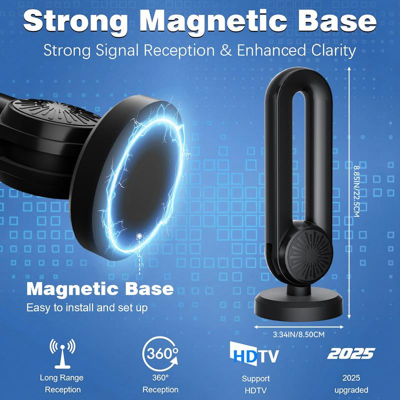 High-Performance Indoor TV Antenna for Smart TVs - Easy Installation, Strong Magnetic Base, Long Range Reception for Local Channels