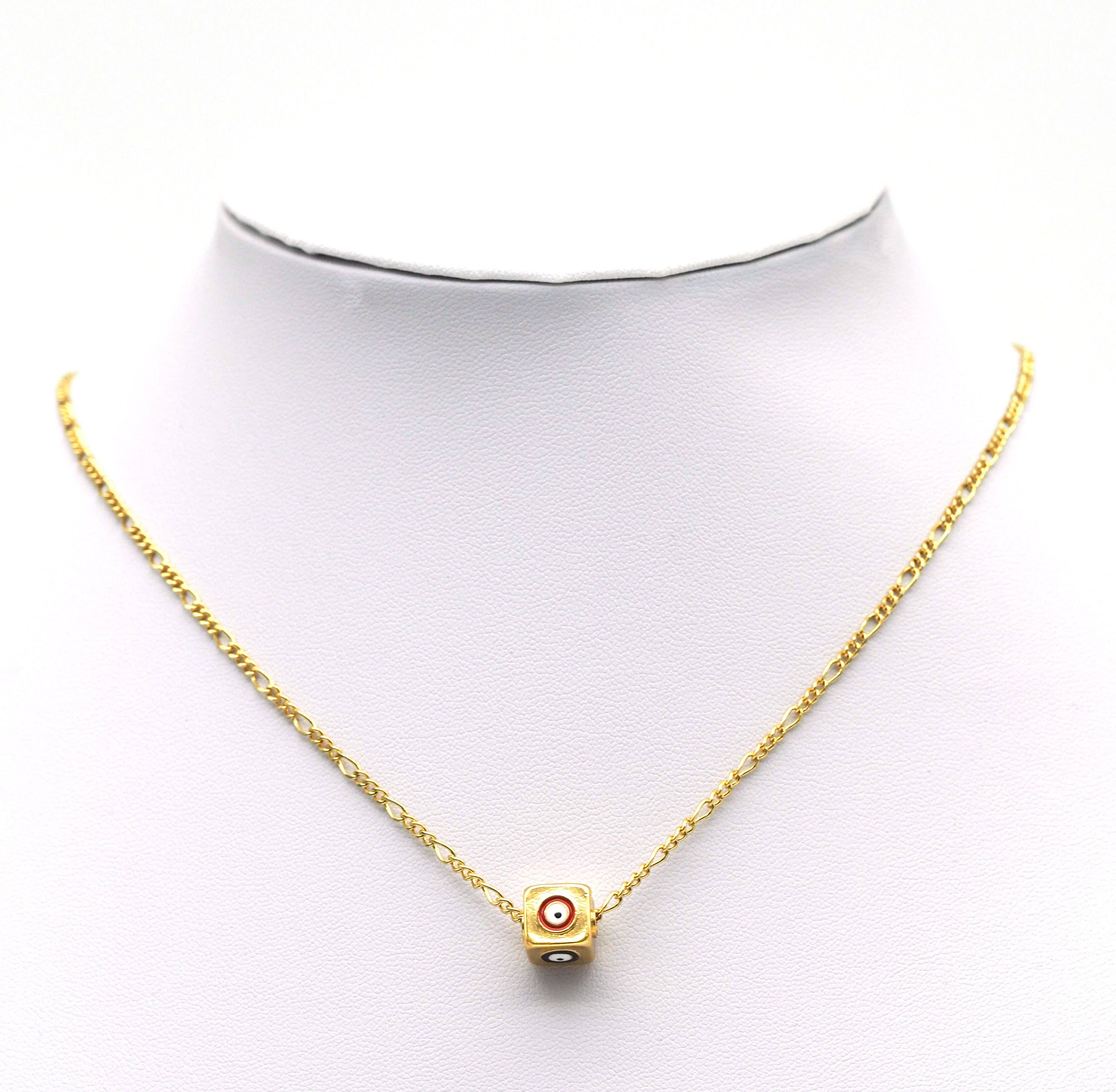 Enamel Evil Eye On Cube Spacer Beads, Sku#Y692