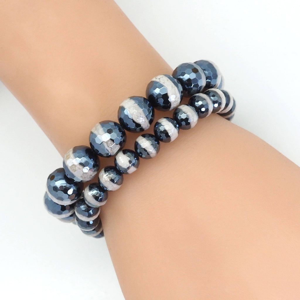 Mystic One Line Tibetan Agate Stretchy Bracelet, Sku#EF429