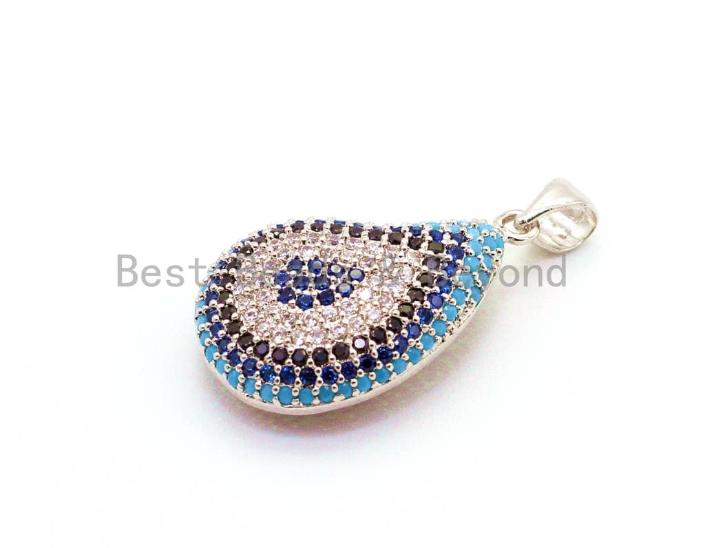 CZ Micro Pave Evil Eye Teardrop Pendant,Cubic Zirconia Pendant,15x29mm, Sku#F17