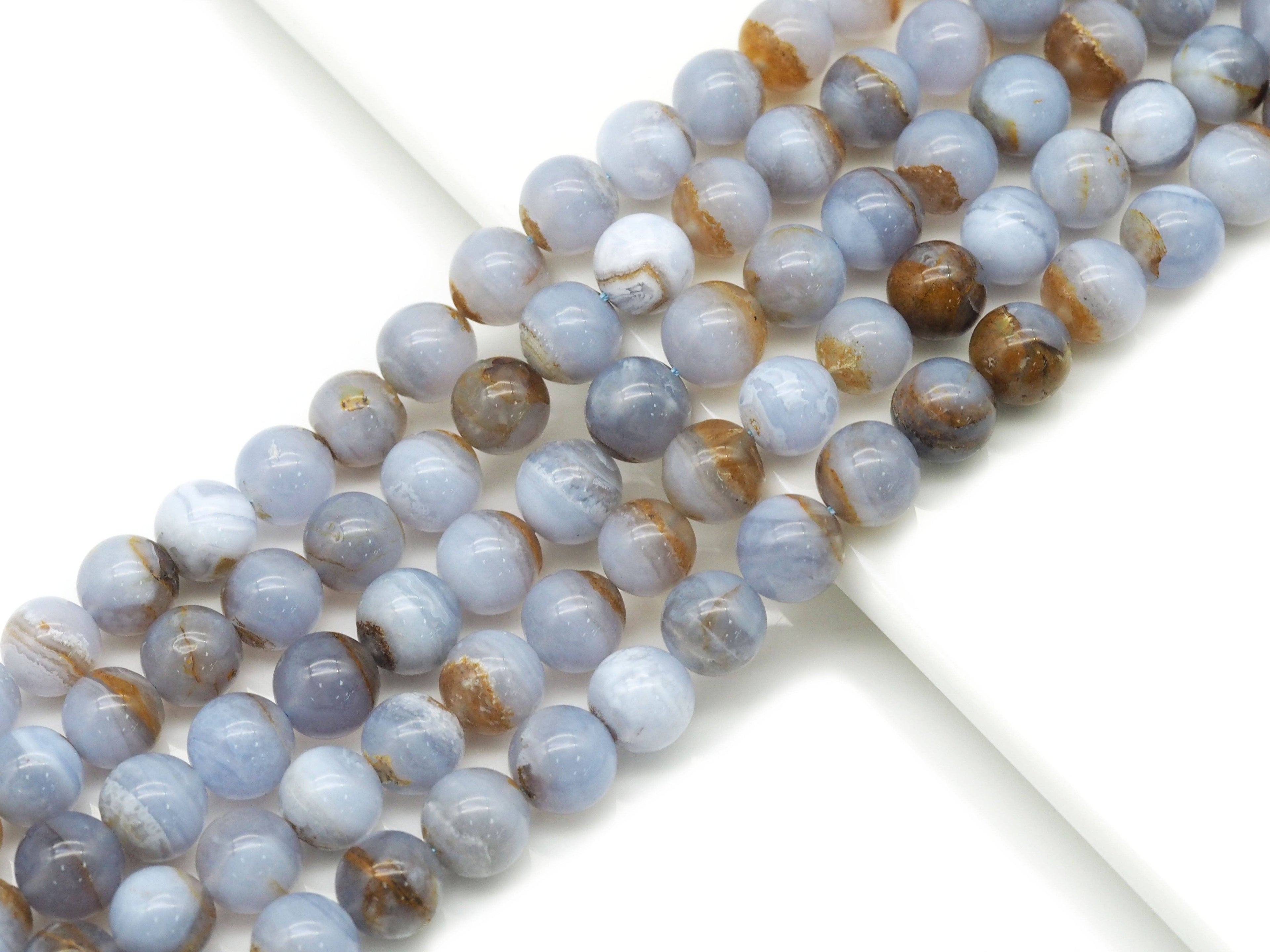 Genuine Blue Lace Agate Round Smooth Beads, Sku#U1345C