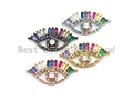 CZ Micro Pave Evil Eye With Rainbow Long Eyelashes Connector for Bracelet/Necklace, Cz Space Connector,16x33mm,sku#E480C