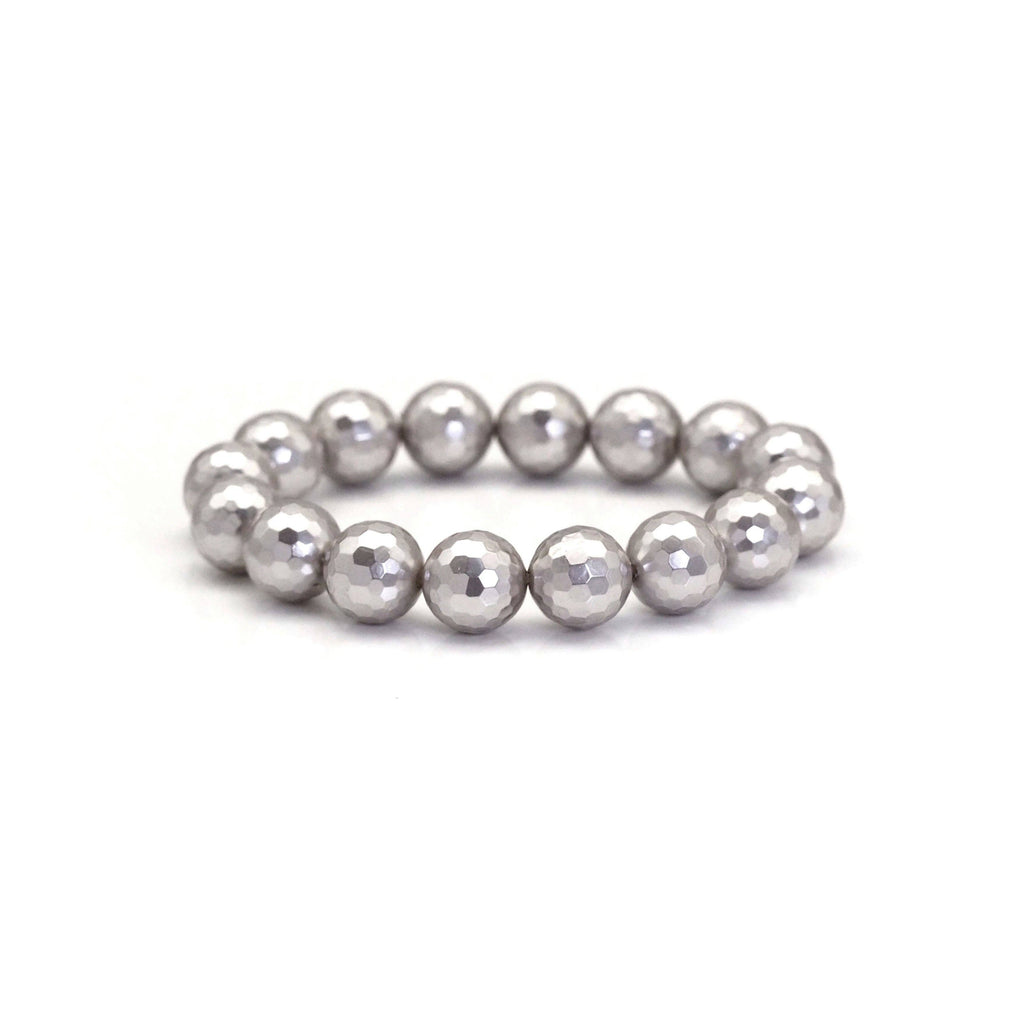 Gray MOP Round Faceted Stretchy Bracelet, Sku#EF381