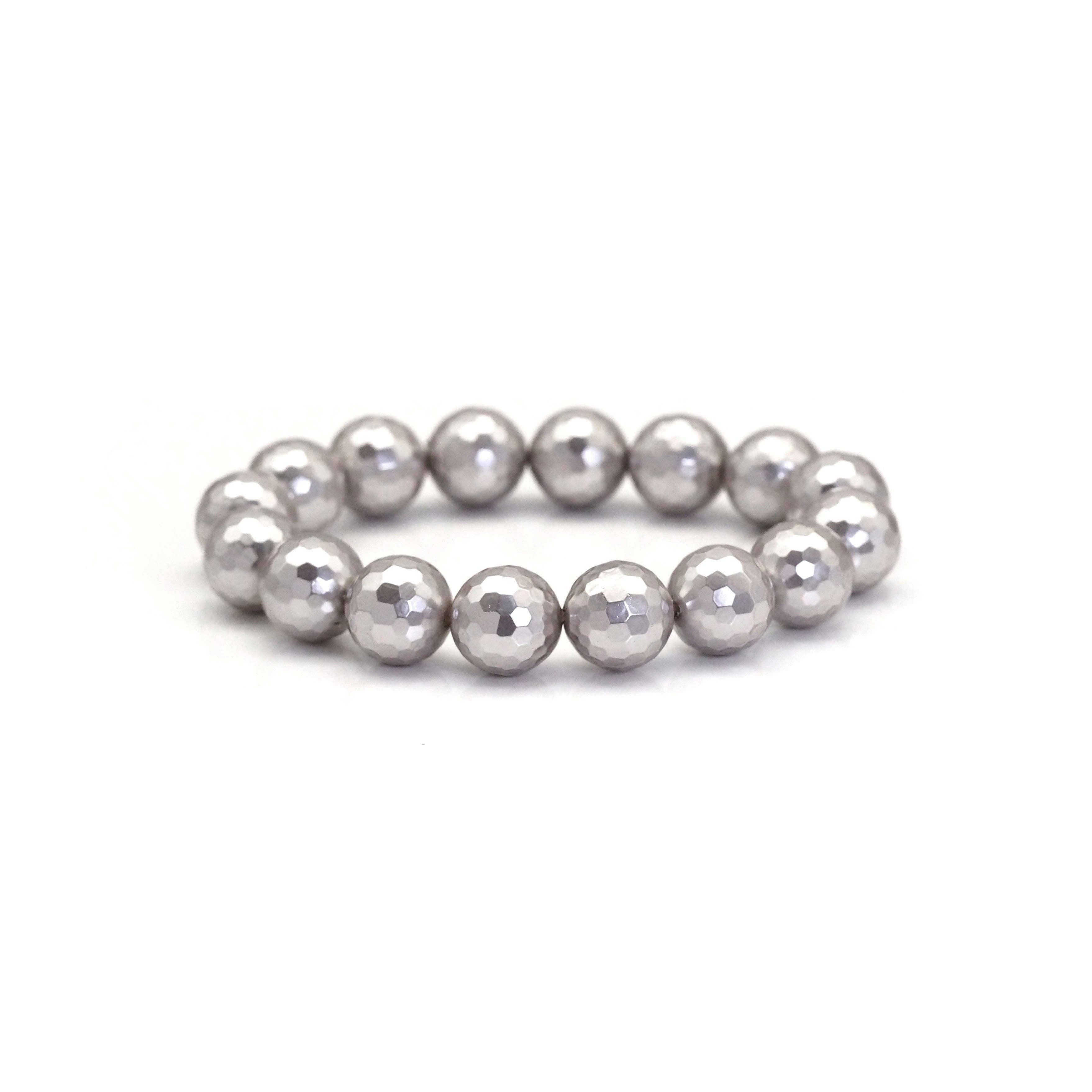 Gray MOP Round Faceted Stretchy Bracelet, Sku#EF381