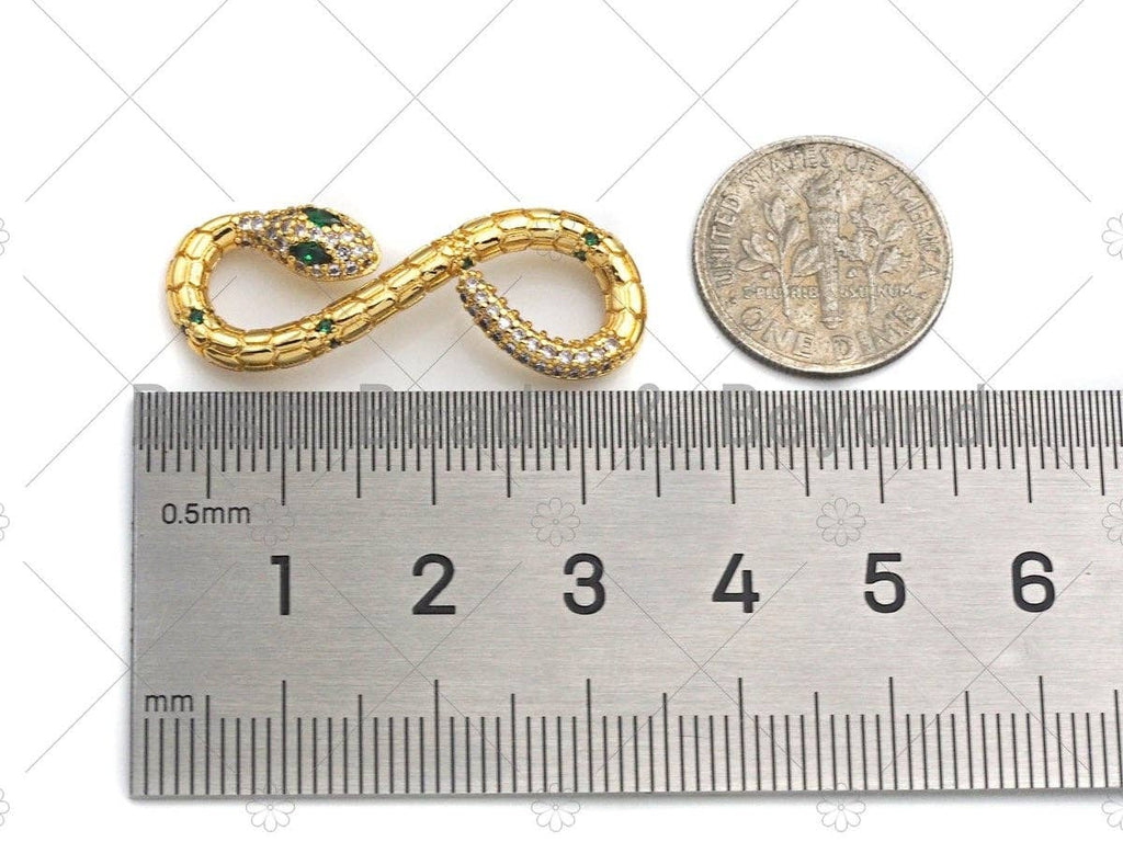 CZ Micro Pave Shiny Snake Shape Clasp, 18K Gold Filled Snake Charms, Animal Pendant, Snake Necklace Charm, 12x33mm, Sku#Z1184