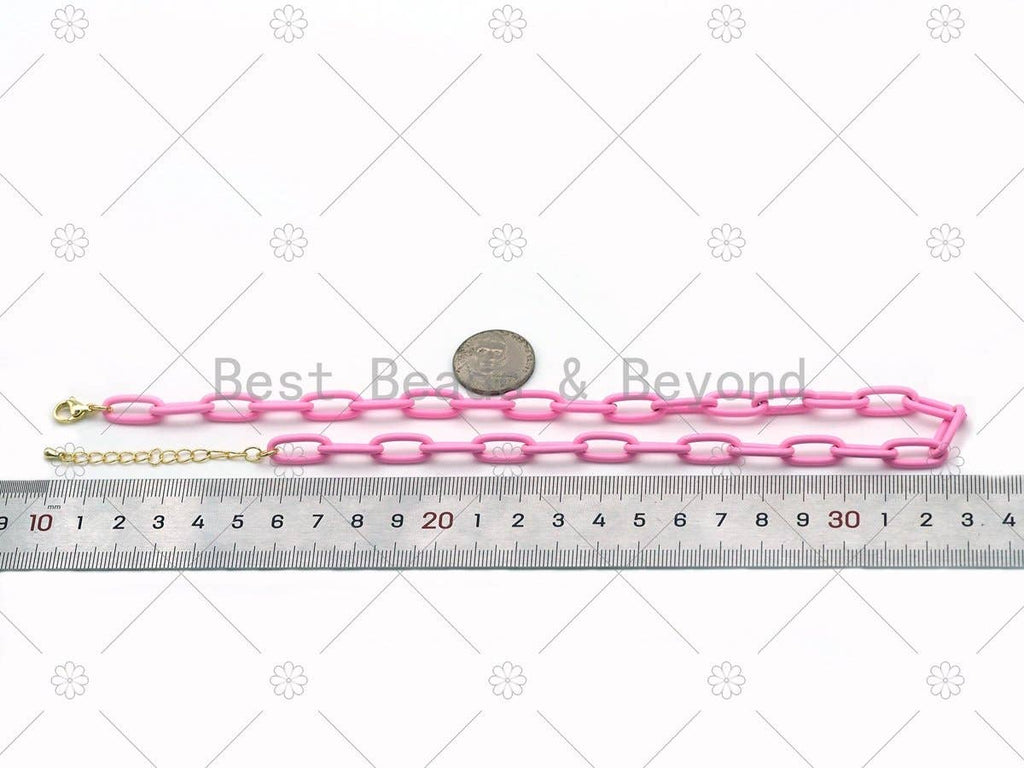 Enamel Thick Oval Link Necklace, 16", Sku#EF89