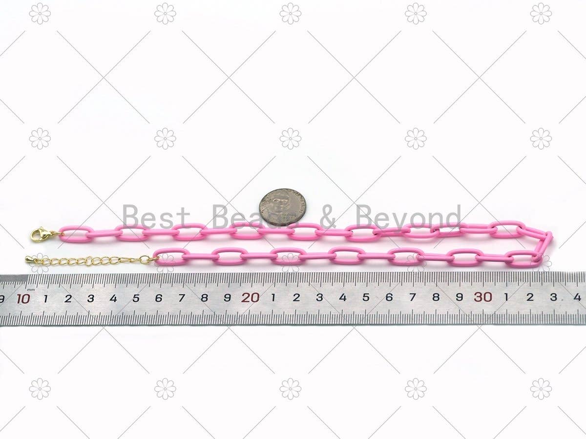 Enamel Thick Oval Link Necklace, 16", Sku#EF89