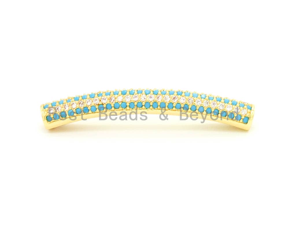 CZ Micro Pave Turquoise Half Full Pave Bar Tube Connector, Spacer Tube for 2mm Leather Cord Findings, 36x5mm, sku#E35C