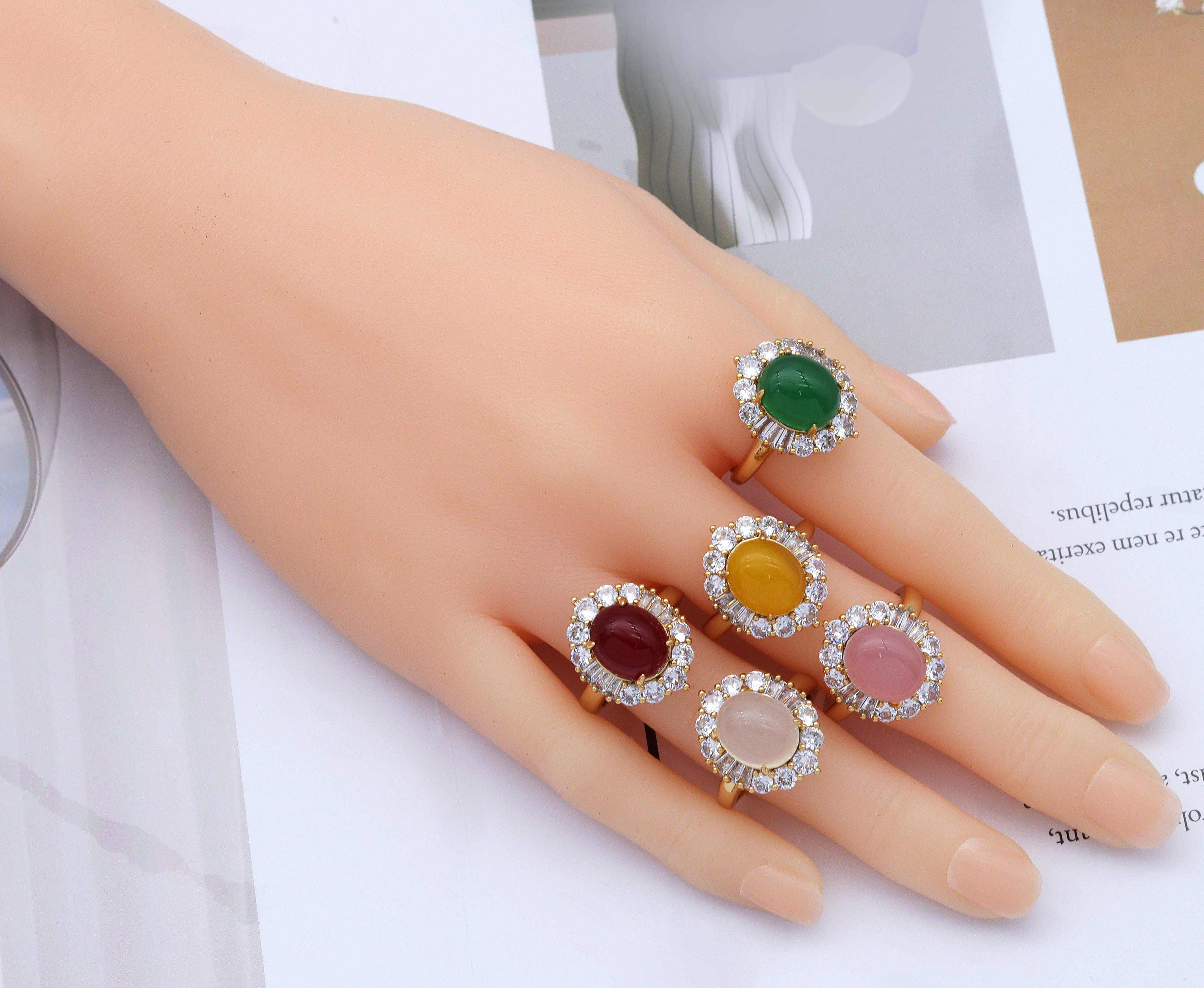 CZ Colorful Oval Jade Adjustable Ring, Sku#LX53