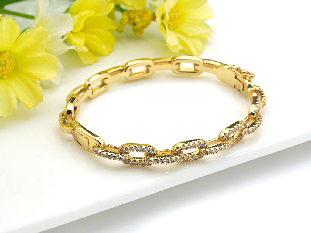 CZ Pave PaperClip Chain Link  Bracelet, LK102