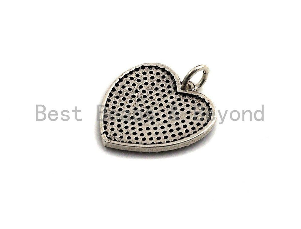 CZ Micro Pave Heart Shape Pendant, Antique Silver Tone, Cubic Zirconia Pave Heart Charm Pendant, 22mm,sku#F1024