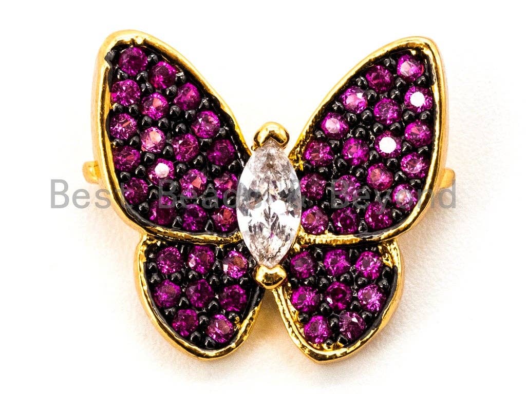 CZ Micro Pave Butterfly Connector for Bracelet/Necklace, Cubic Zirconia Space Connector, Turquoise/Fuchsia/Cobalt/Green,13x15mm, sku#E325