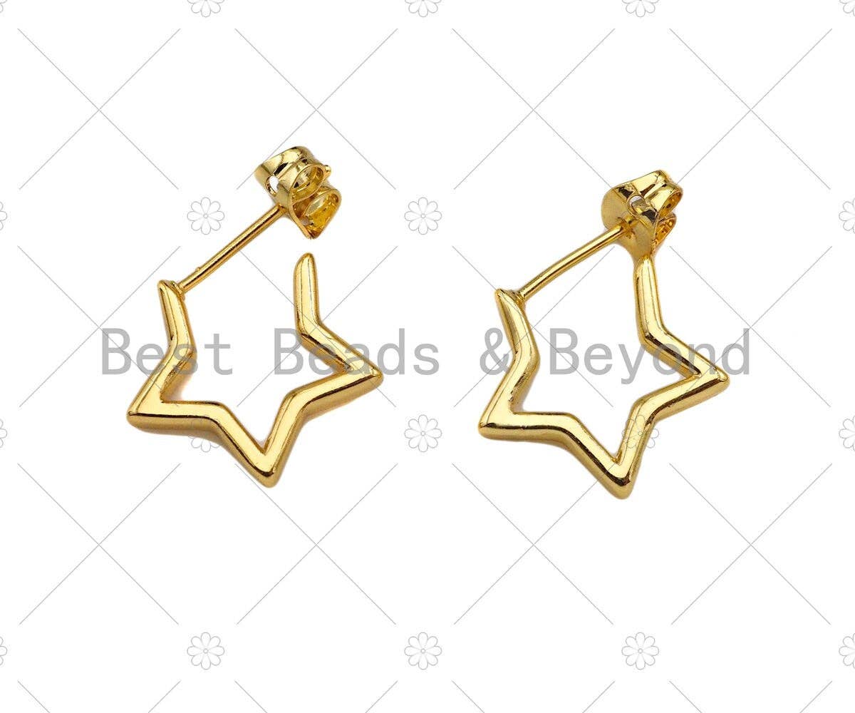 18K Gold Five Point Star Earrings, SKU#LD62