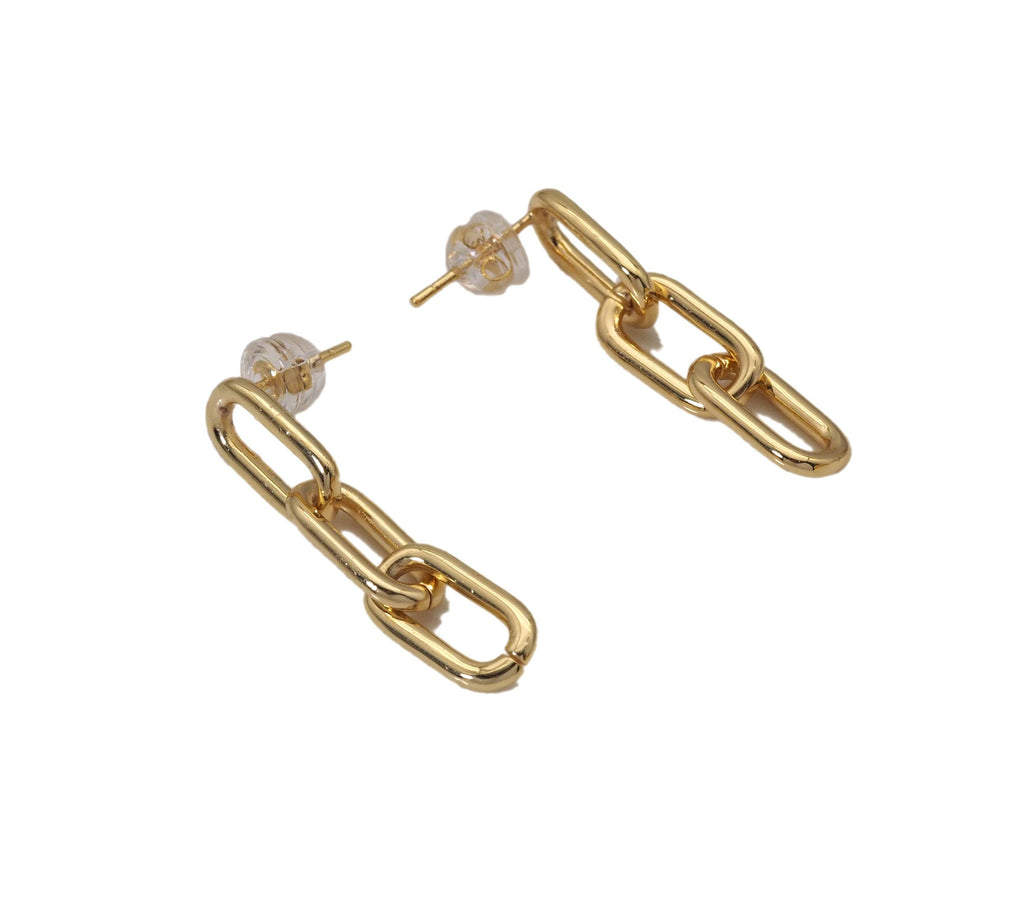 Gold Paperclip Chain Stud Earrings, Sku#J385