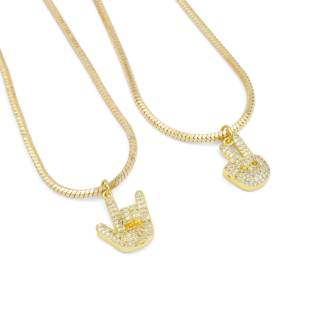 Gold Snake Chain Love Peace Sign Necklace, Sku#EF531