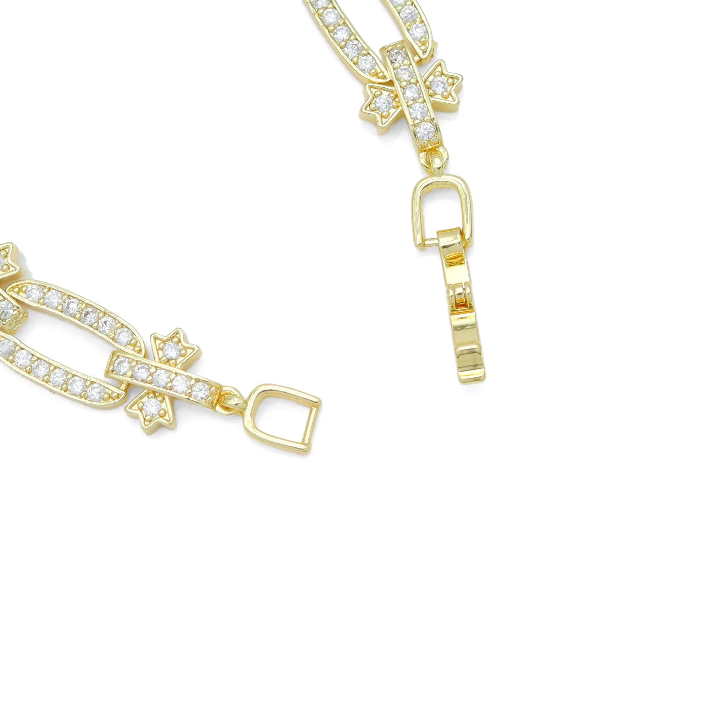 CZ Oval Flower Rectangle Link Gold Silver Bracelet, Sku#A347