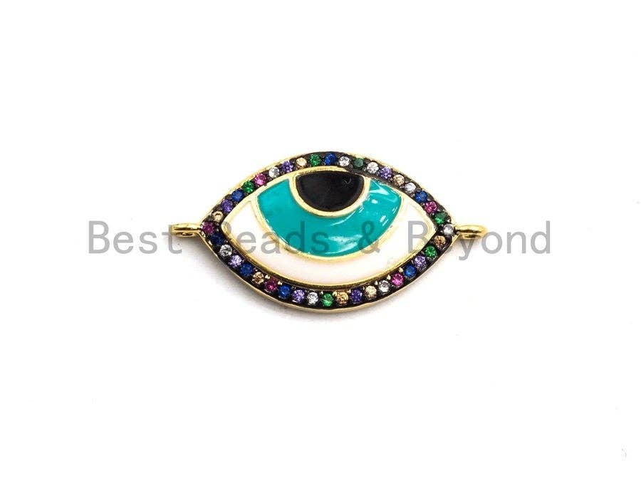Enamel White Tear Green Evil Eye Connector,Colorful CZ Micro Pave Oil Drop Eye Connector,Enamel Jewelry,13x25mm,sku#E453C