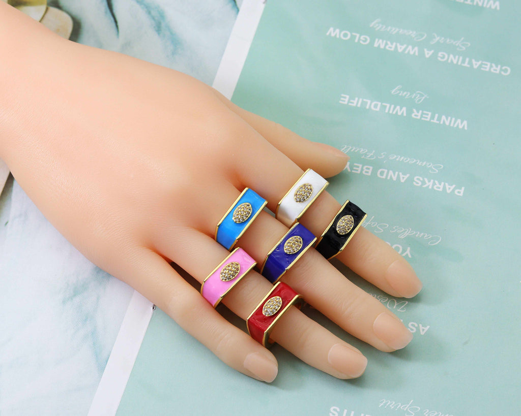 CZ Enamel Evil Eye Band Ring, Sku#JL101