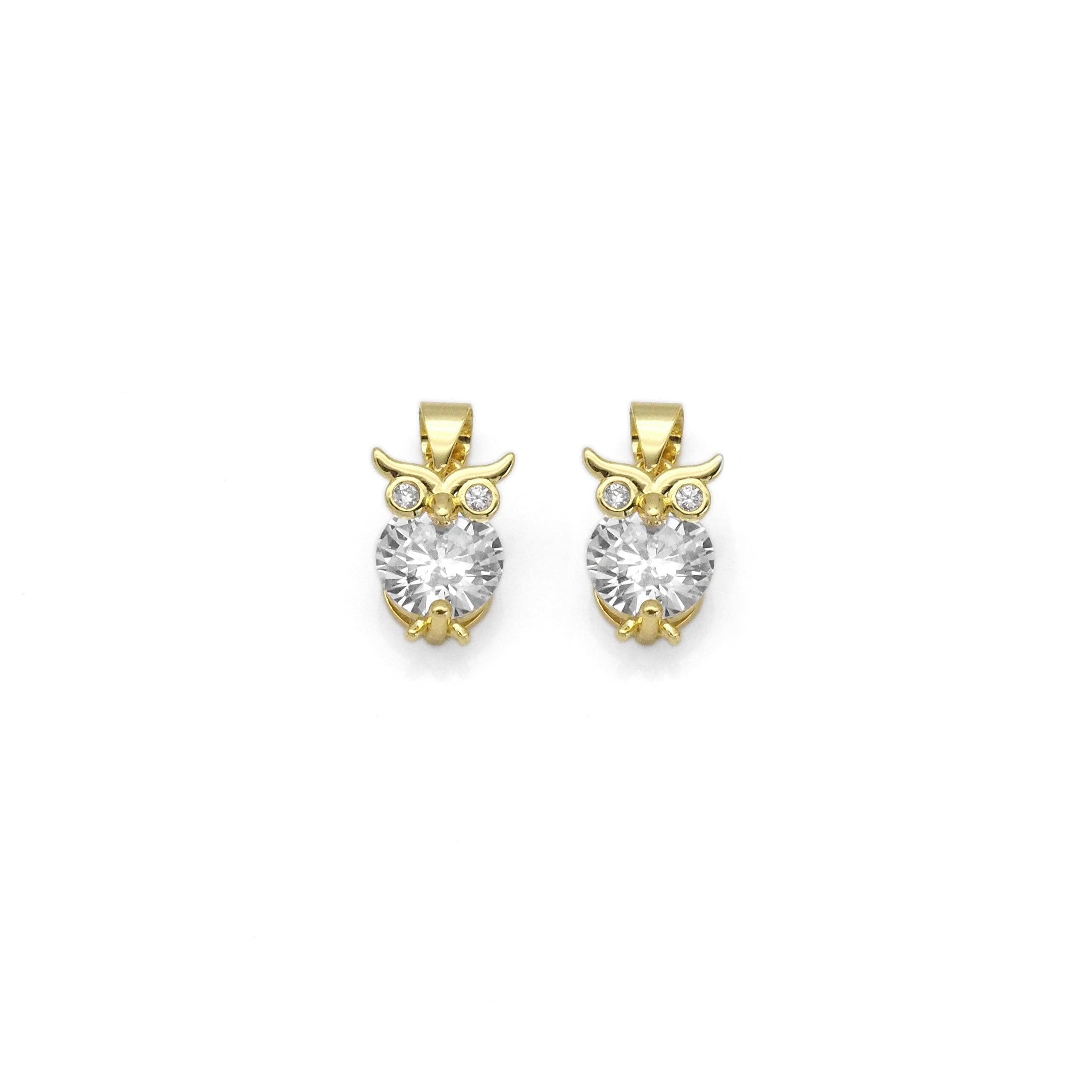 Gold Big Clear CZ Owl Charm, Sku#LK866