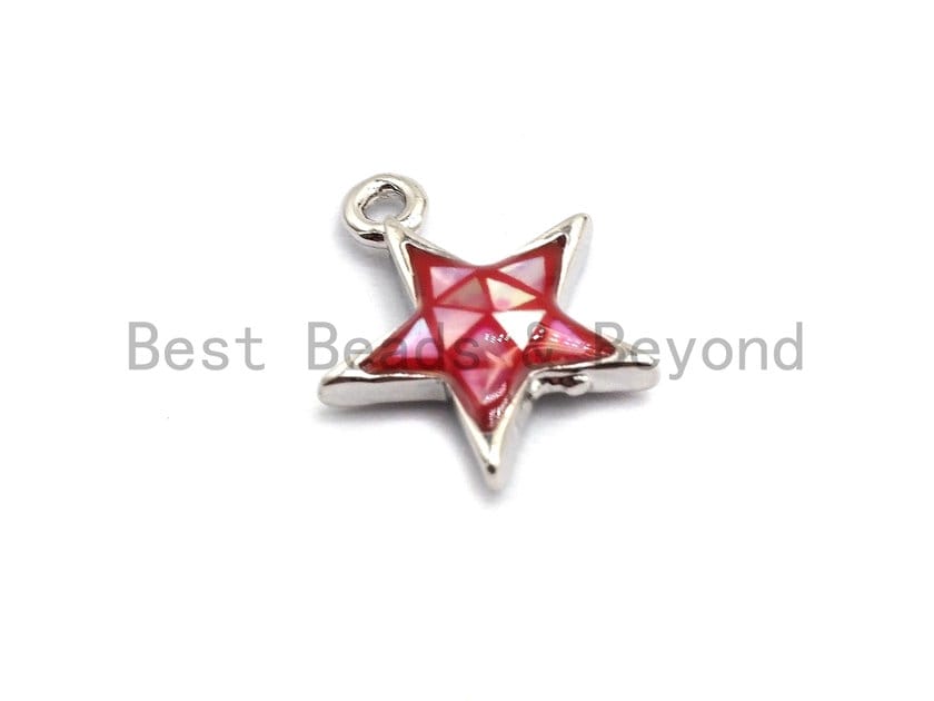 100% Natural Hot Pink Color Five Star Shell Charm,Fuchsia Pink Shell Pendant,Pink Shell Charms Beads,  11x13mm,SKU#Z341