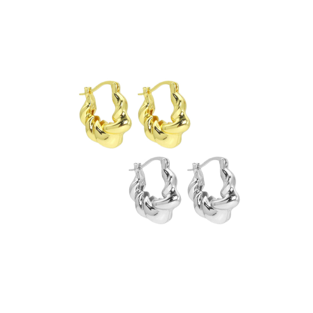 Gold Silver Twisted Oval Geometry Huggie Earrings, Sku#A217