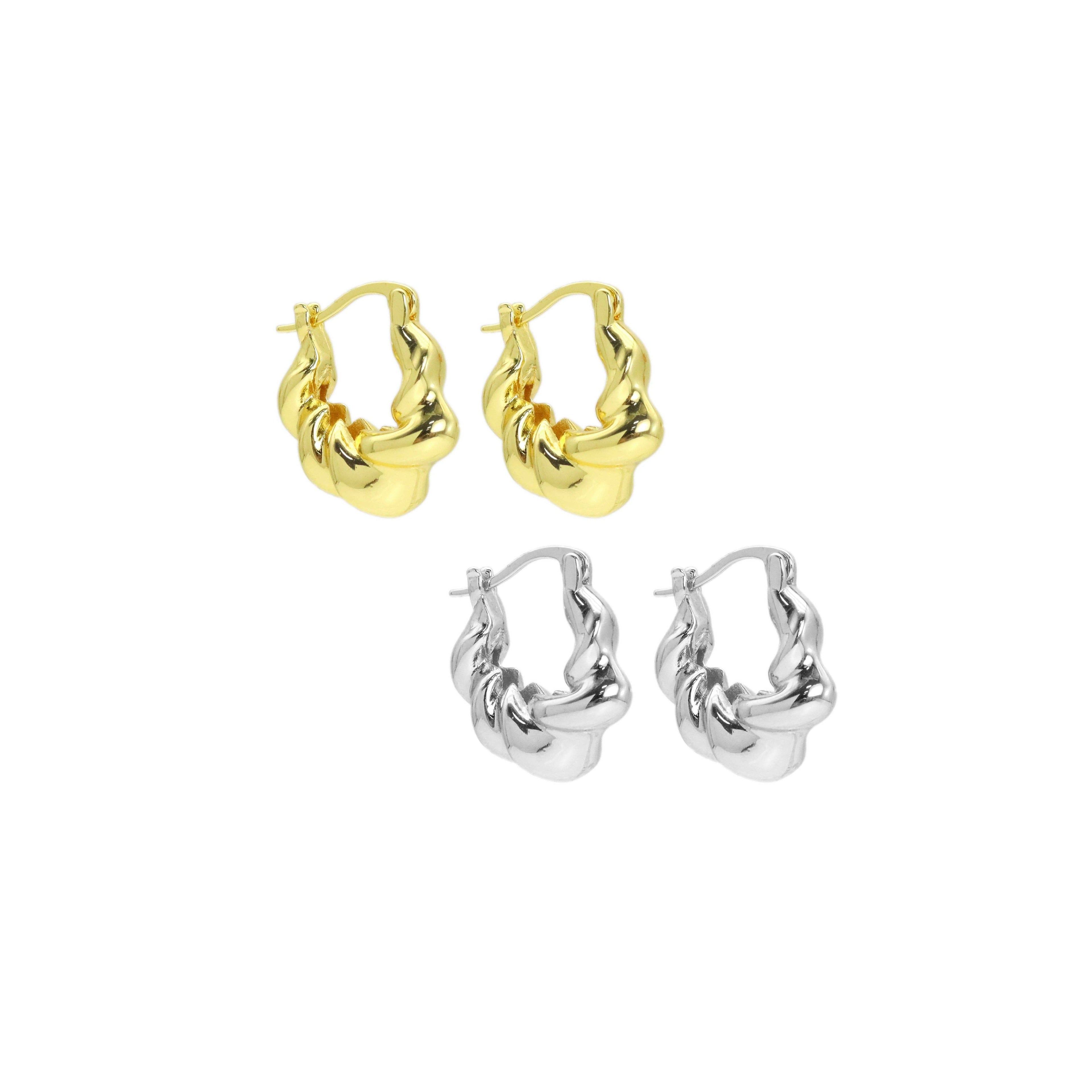 Gold Silver Twisted Oval Geometry Huggie Earrings, Sku#A217