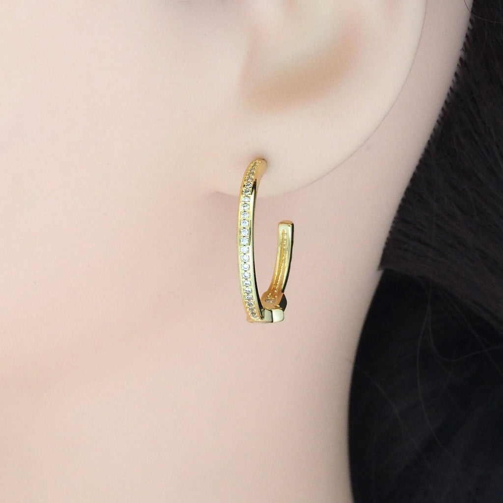 Gold Round Eye Drop CZ Round hoop Earrings, Sku#LX268