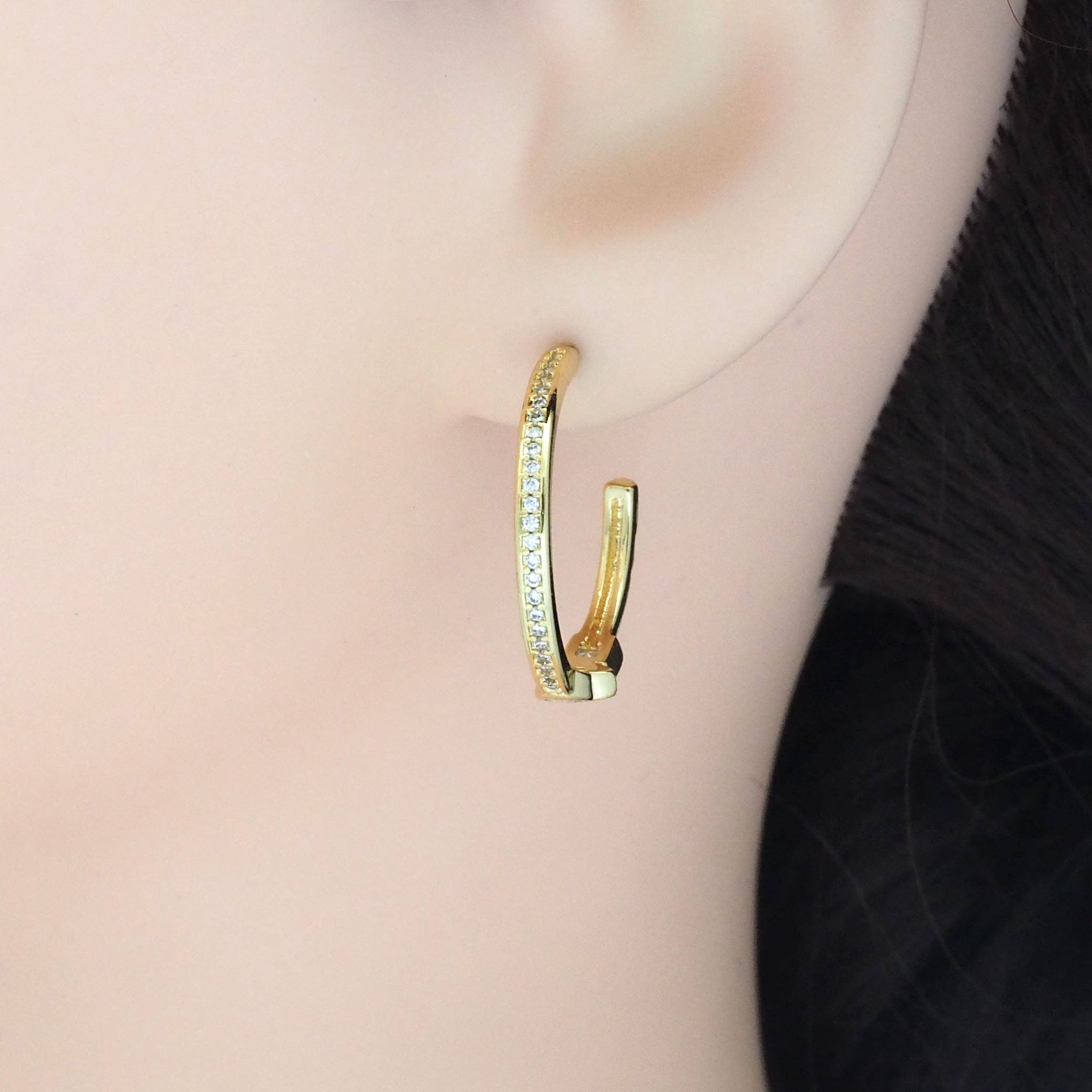 Gold Round Eye Drop CZ Round hoop Earrings, Sku#LX268