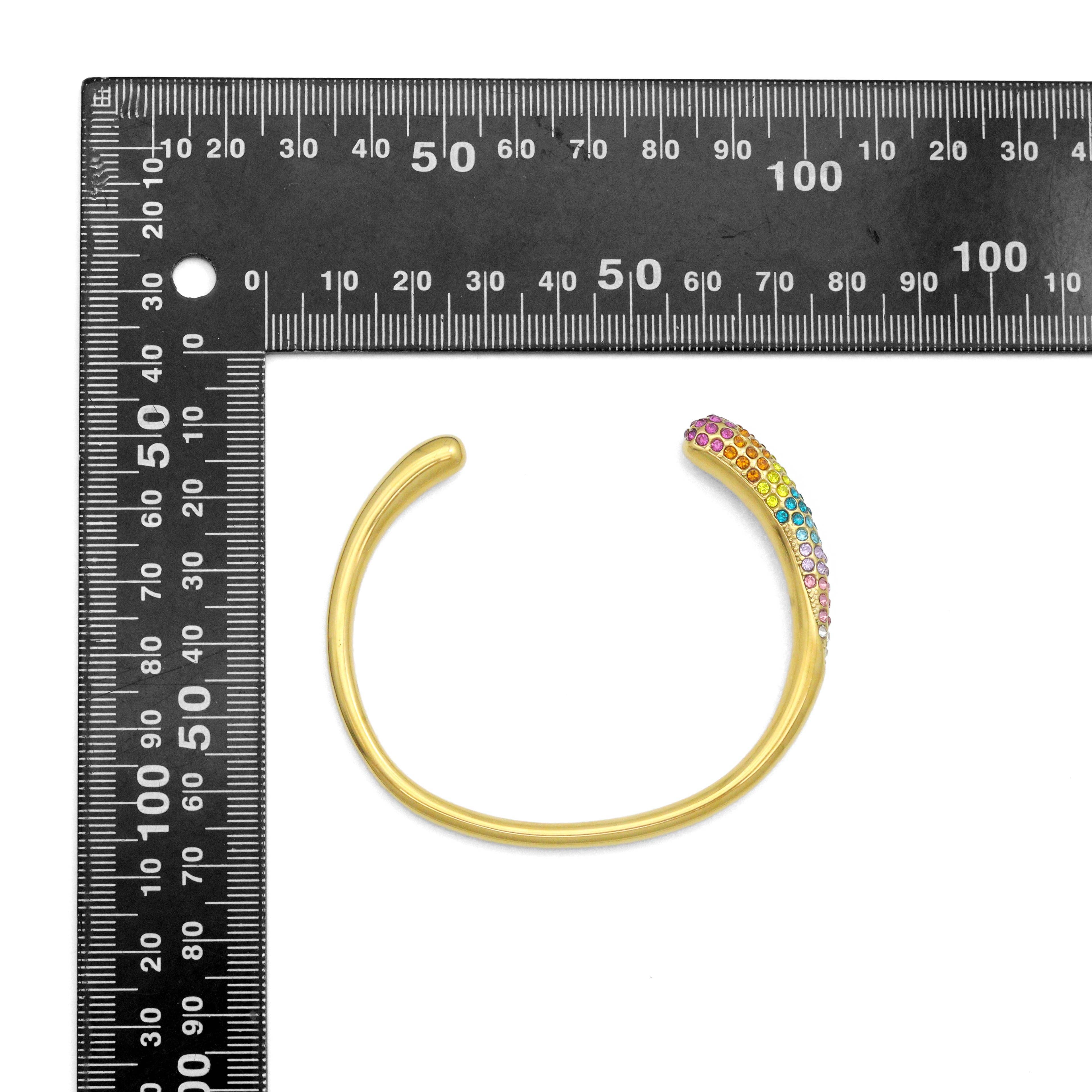 Gold White Pearl Colorful CZ Bangle Adjustable Bracelet, Sku#O126