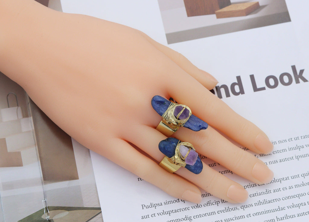 Gold Kyanite with Amethyst Adjustable Ring, Sku#YT32