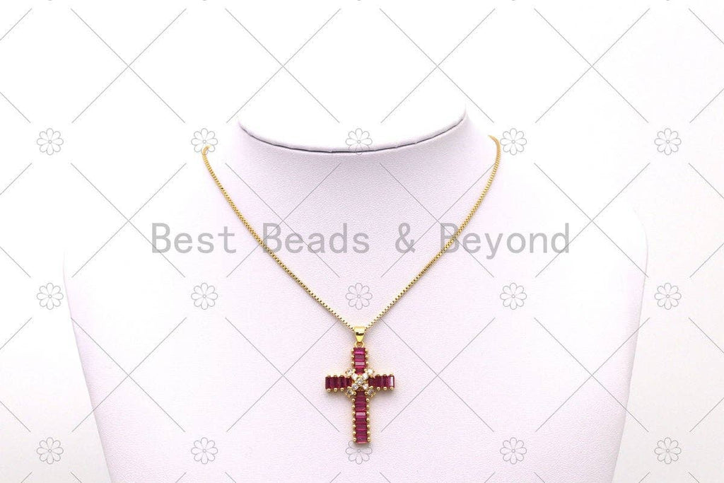 Colorful Big CZ Micro Pave Cross Shape Pendant, 18K Gold Filled Cross Charm, Necklace Bracelet Charm Pendant,Sku#JL61