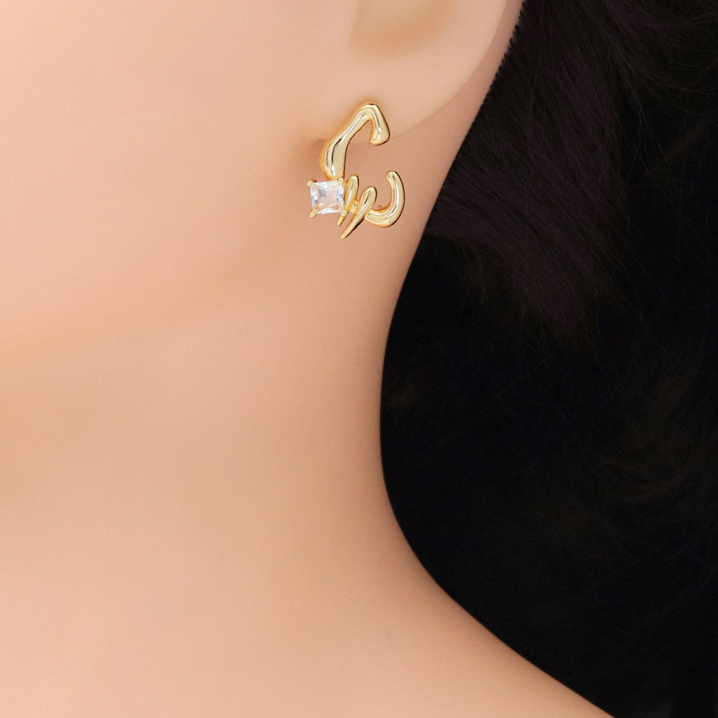 Diamond irrigular Geometry shape Earrings, Sku#ZX171