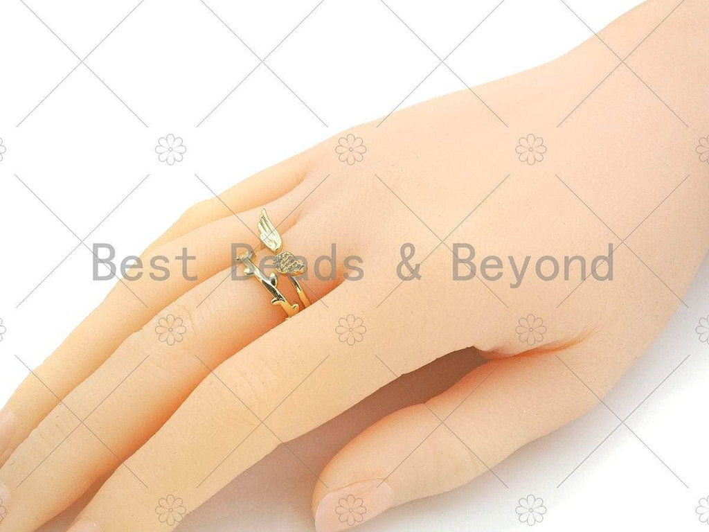 CZ Micro Pave Angle Wing Adjustable Ring, Sku#LD113