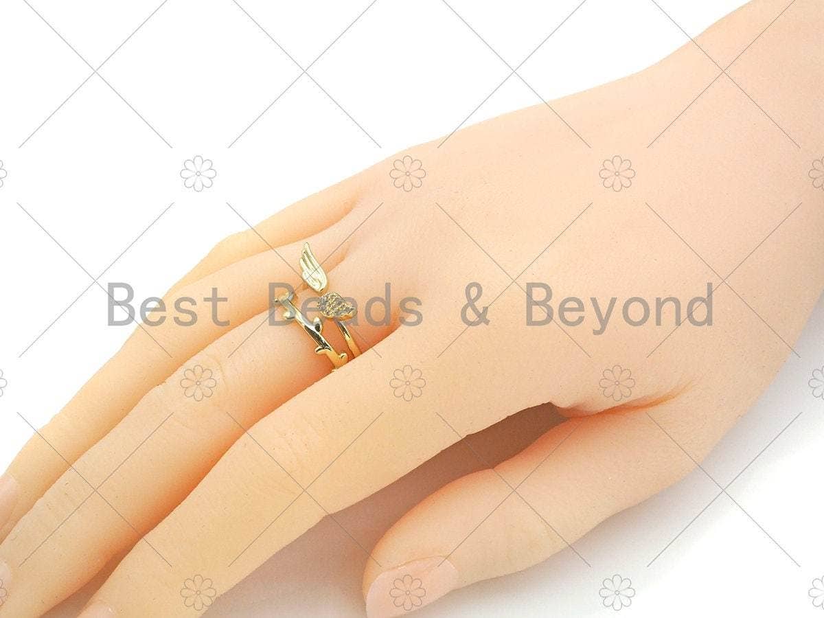 CZ Micro Pave Angle Wing Adjustable Ring, Sku#LD113