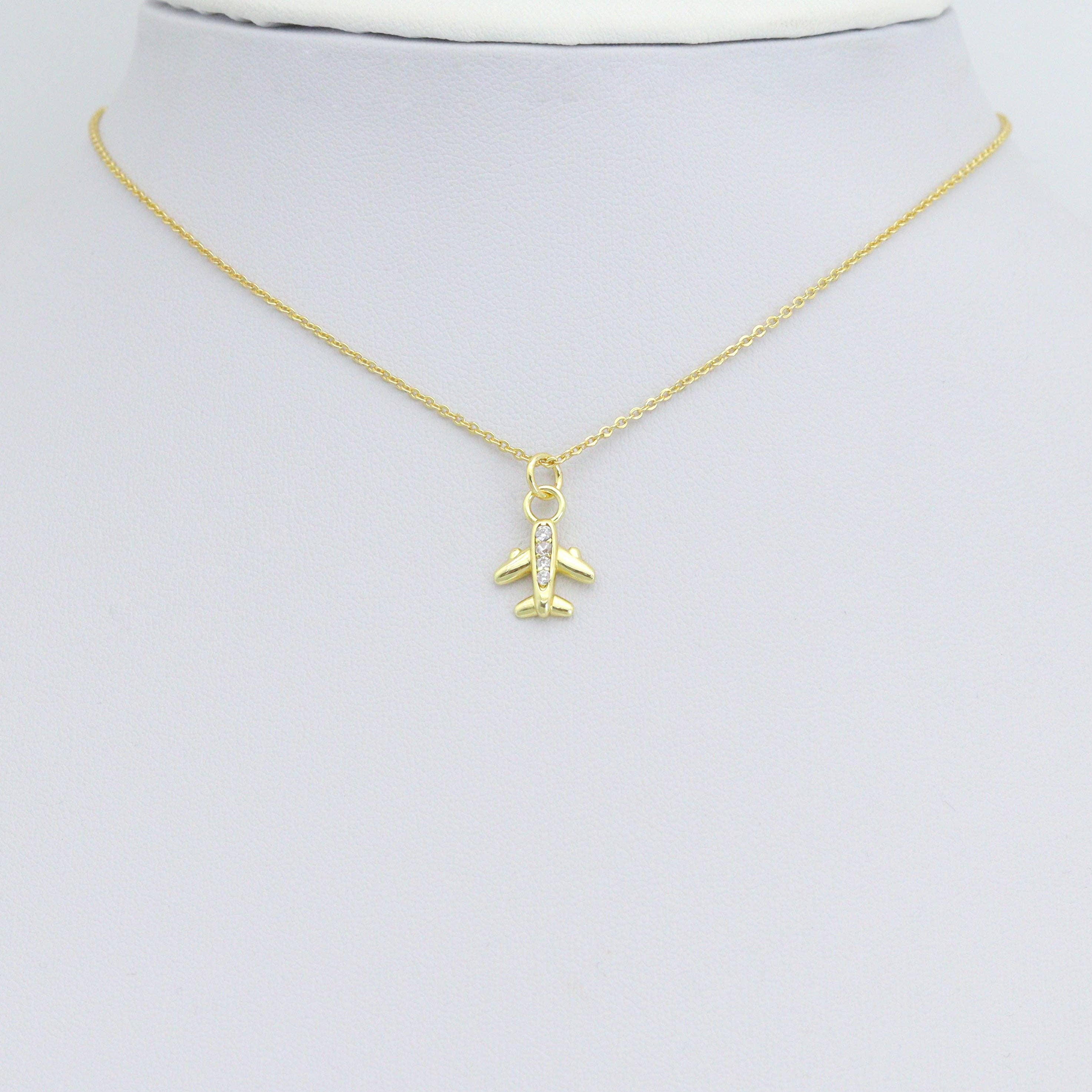 Cute Clear CZ Gold Silver Airplane Charm Pendant,Sku#A488