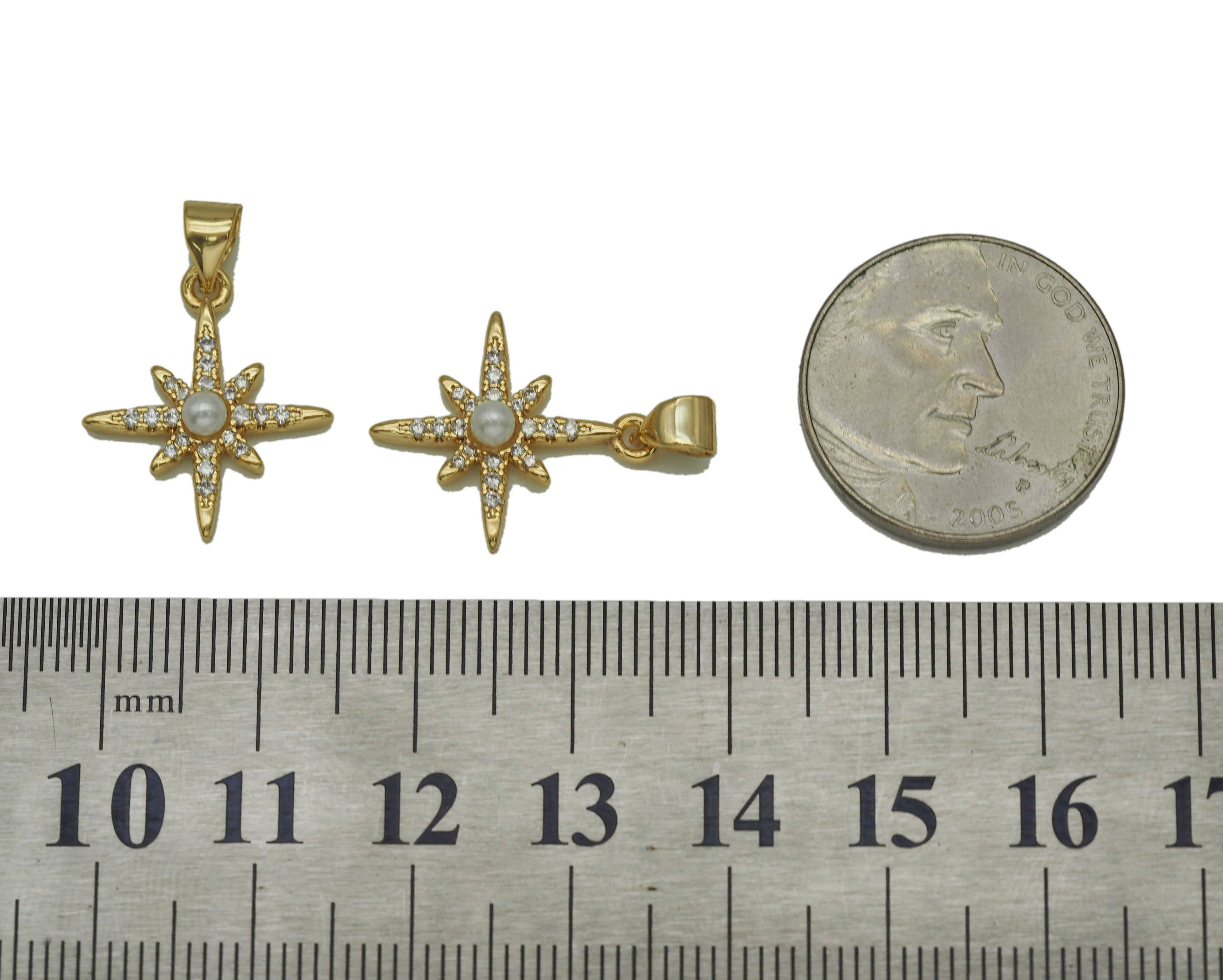 CZ Pearl North Star Charm, Sku#LD283c