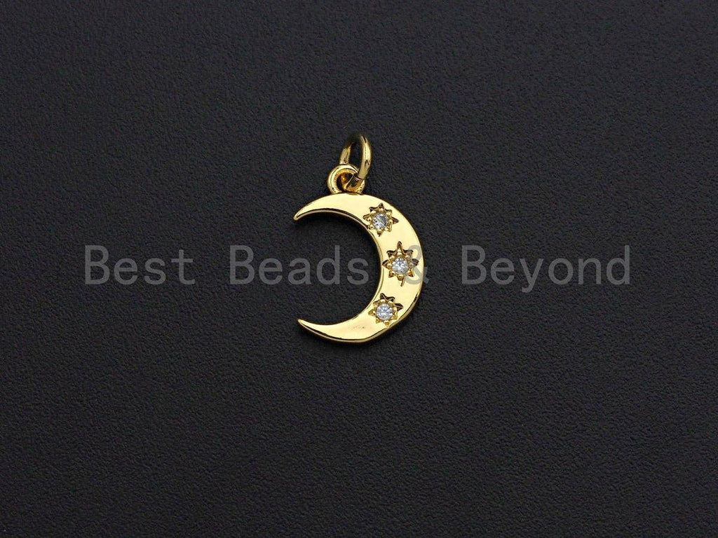North Star Shape Clear CZ Micro Pave Cresent Moon Pendant Charm, Cubic Zirconia Charm, 10x14mm,sku#Z861