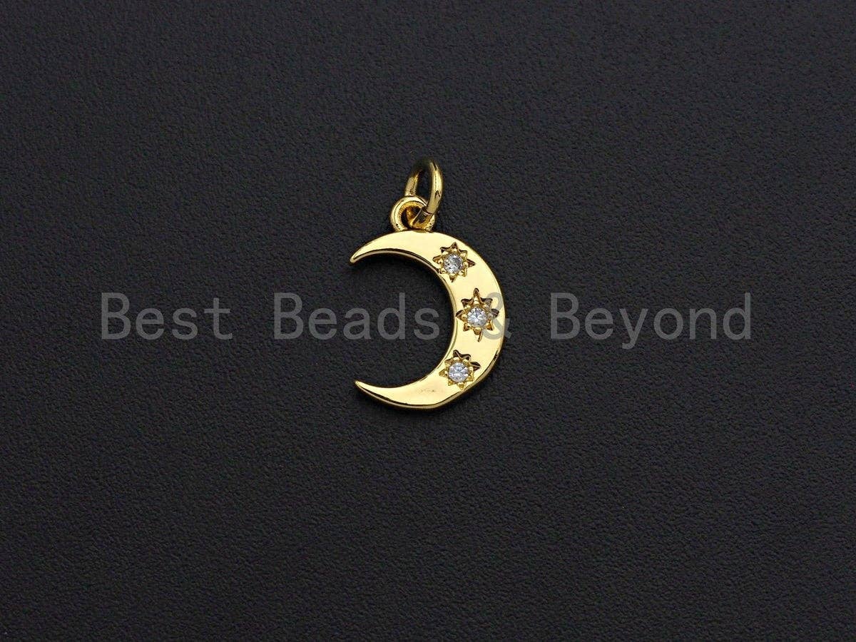 North Star Shape Clear CZ Micro Pave Cresent Moon Pendant Charm, Cubic Zirconia Charm, 10x14mm,sku#Z861