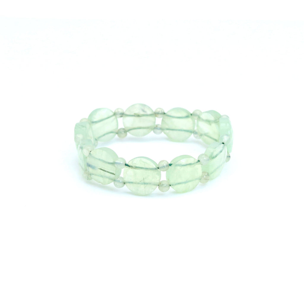 14mm Faceted Coin Prehnite Stretchy Bracelet, Sku#U1996