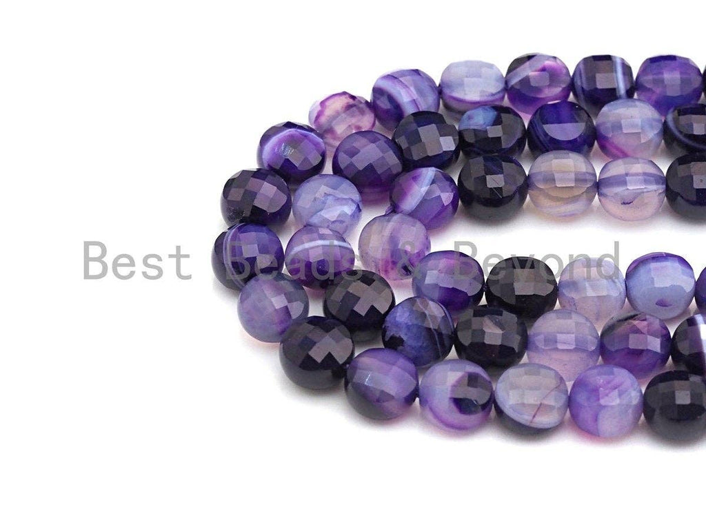 SPECIAL Double Sided Turtle Shell Cut Natural Purple Agate Coin Shape beads, 10mm Checkerboard Cut Agate, 15.5" Full strand, Sku#U765