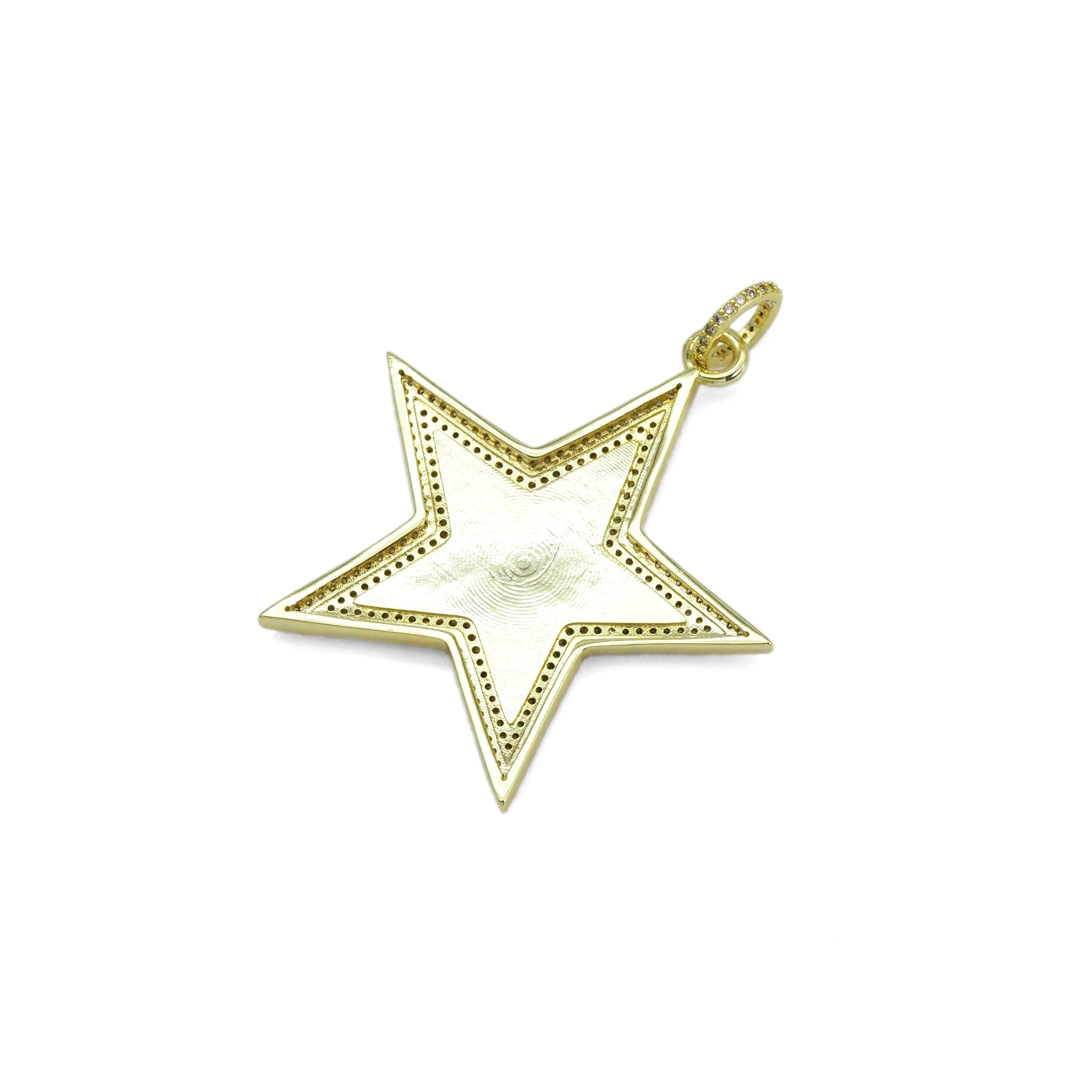 Big Clear CZ Gold White Star Pendant, Sku#ML71