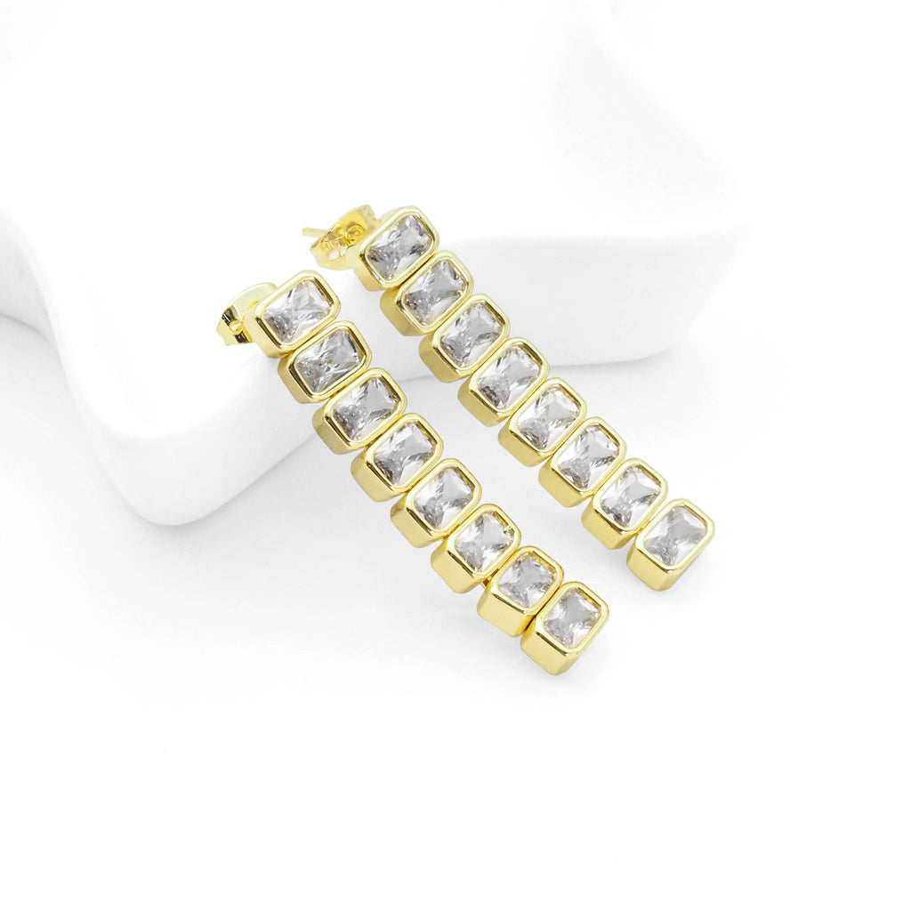 Clear Rectangle CZ Dangle Earrings, Sku#LX215