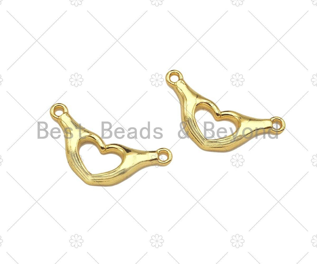18K Dainty Gold Hands Heart Shape Pendant,Heart Connetor/Links, Necklace Bracelet Charm Pendant,11x22mm,Sku#Z1314